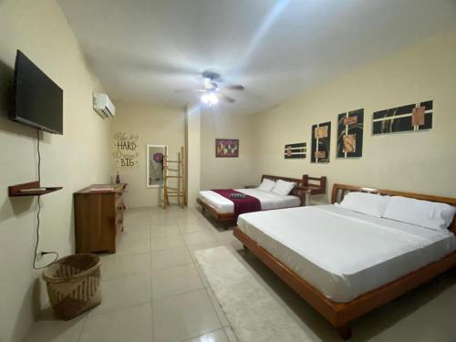 Llit o llits en una habitació de Hotel majai