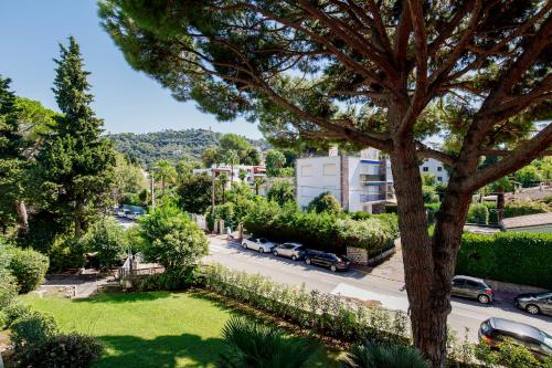 un parc avec un arbre et une rue dans l'établissement Studio très spacieux et Design LE BELLA Climatisé, à Cannes