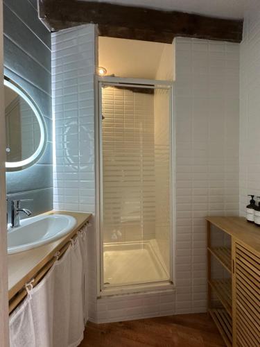アルルにあるMaison Arenasのシャワーと洗面台付きのバスルーム