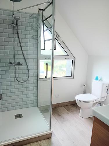une salle de bain avec douche et toilettes dans l'établissement Trouz ar mor, à Plonévez-Porzay