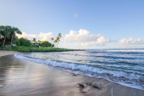 a beach with the ocean and palm trees at Prince Kuhio 110 in Koloa