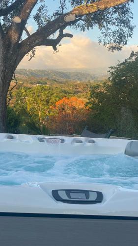 a large hot tub with a tree in the background at Apartamento Gratitud in Alajuela City