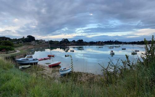 a group of boats are docked in a harbor at Bréhat Vue Mer - Villa San Denn in Bréhat