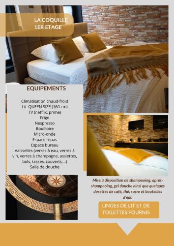 a collage of pictures of a bed and a flyer at Le Pèlerin in Mons