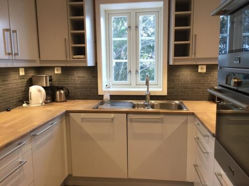 a kitchen with a sink and a window at Hafjell Grenda lejligheder og hytter in Hafjell
