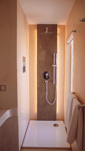 a bathroom with a shower and a bath tub at Kobe Suite Resort in Watamu