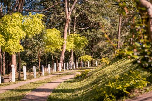 Zahrada ubytování Chalés Villa Pinhal - Hidromassagem dupla, lareira e café da manhã - 12 km do centro