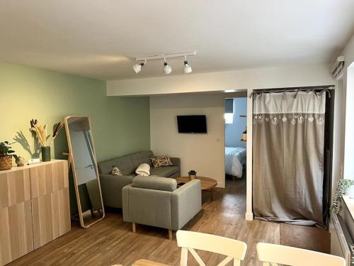 ein Wohnzimmer mit Couch und Fernseher in der Unterkunft Appart cosy, calme proche centre in Caen