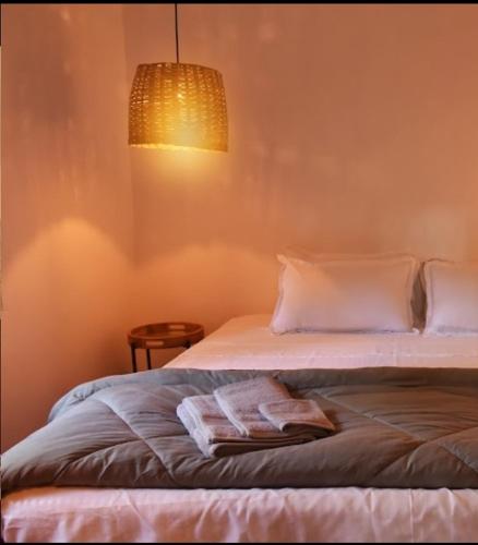 a bedroom with a bed with a towel on it at Villa Pont Bleu in Canacona