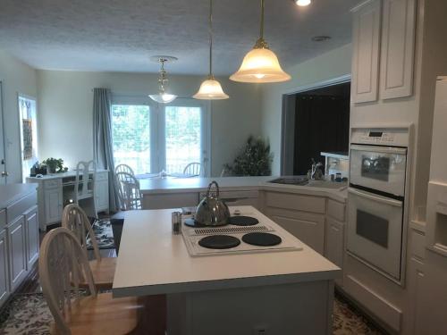 a kitchen with a tea kettle on a stove at Three Springs Plus in Lovingston