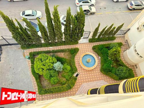 an aerial view of a garden with plants and a pool at Turkiye Hotel - Free Massage in Baku