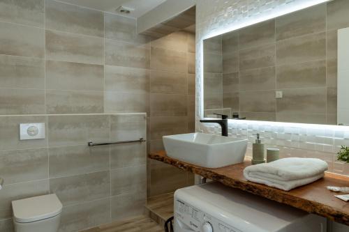 a bathroom with a sink and a toilet and a mirror at BarraZen-Lofts-2-Netflix in Cayenne
