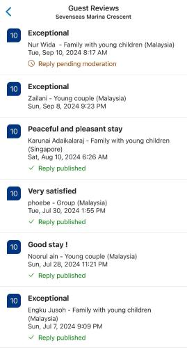 a screenshot of a cell phone with a list of commands at Sevenseas Marina Crescent in Port Dickson