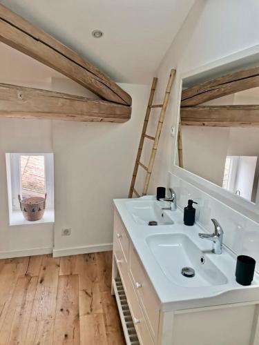 une salle de bain avec un lavabo et un miroir dans l'établissement La Canolière - Chambre d'hôte Noémie, à Sauveterre-Saint-Denis
