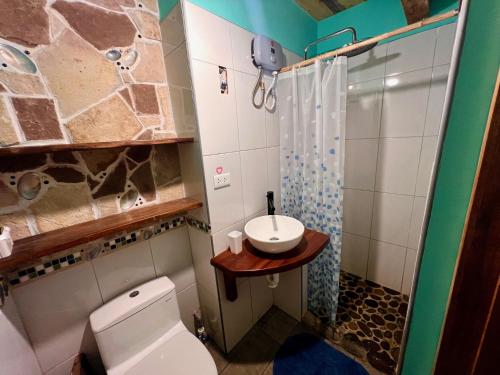 a bathroom with a toilet and a sink at Wunderschönes Haus mit großer Terrasse in Sauce