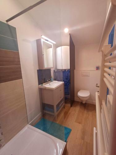 une salle de bain avec un lavabo et des toilettes dans l'établissement Joli studio libourne, à Libourne