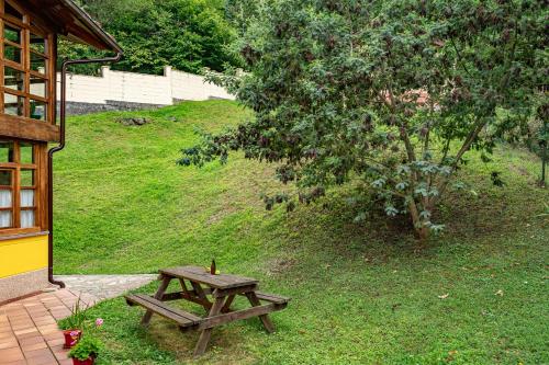 a picnic table in the grass next to a tree at Socastillo C in Bárzana