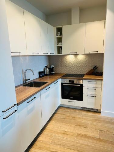 Cuisine ou kitchenette dans l'établissement Apartments SLAVA