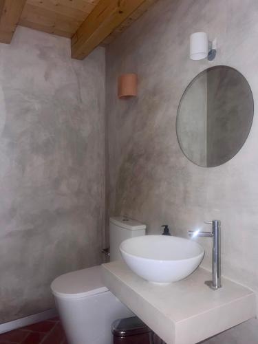 a bathroom with a white sink and a mirror at Monte da Aferrada - CASAS DA VILA in Alpalhão