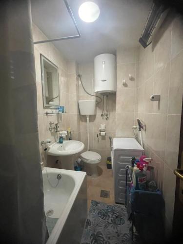a small bathroom with a sink and a toilet at Pier Apartments in Krašići
