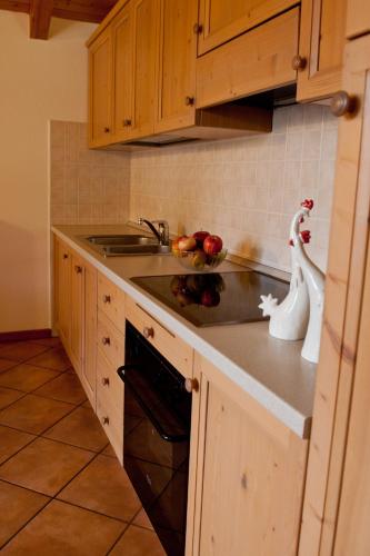 a kitchen with a sink and two swans on the counter at Agritur Renetta in Tassullo