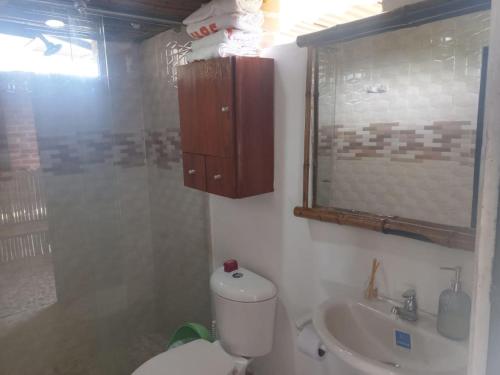 un bagno con un water e un lavandino di Chalet Lupe-Eje cafetero a Palestina