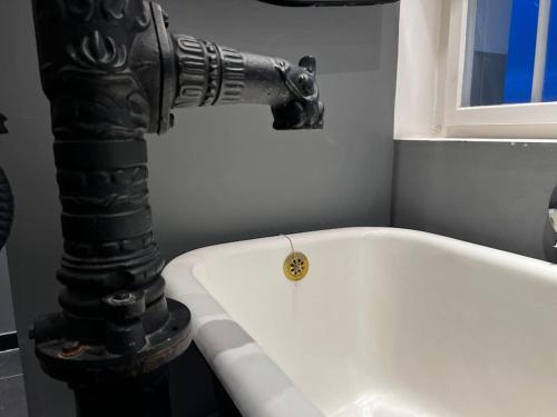 a bathroom with a bath tub with a water fountain at VILLA Philipp Plein - Designervilla mit Pool & SPA in Amriswil