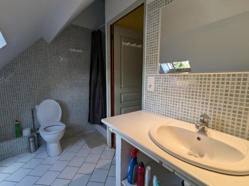 Kúpeľňa v ubytovaní Ferme rénovée en Sologne avec cheminée, fibre et jardin, proche de Gien et Sancerre - FR-1-590-81