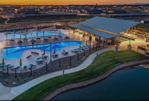 an aerial view of a pool at a resort at Cottageza at Harvest in Queen Creek