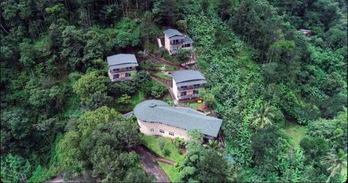una vista aérea de una casa en medio de un bosque en The Violet Thekkady, en Thekkady