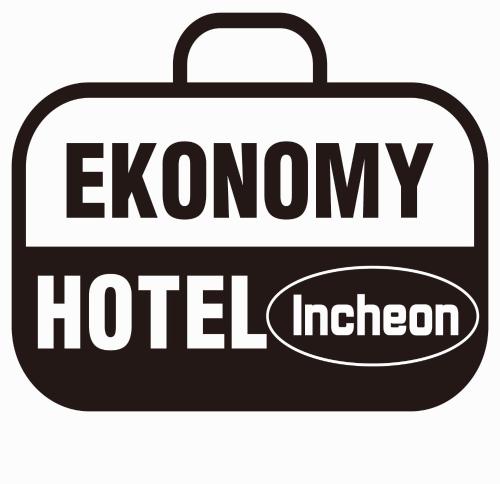 a black and white suitcase with the words economy hotelier at Economy Hotel Incheon Bupyeong Branch in Incheon