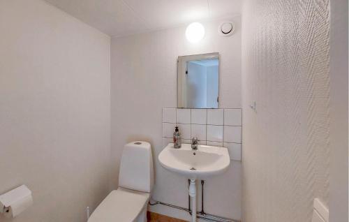 a white bathroom with a toilet and a sink at 2 Bedroom Stunning Home In Höör in Höör