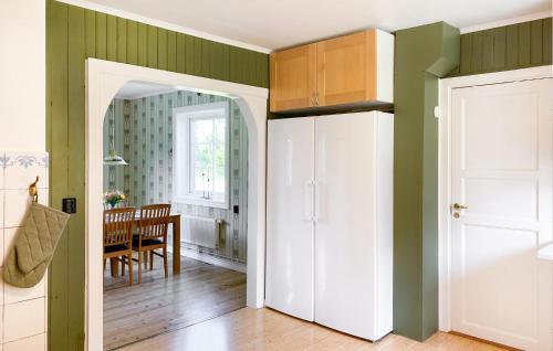 a kitchen with green walls and a white door at 4 Bedroom Beautiful Home In Mönsterås in Mönsterås