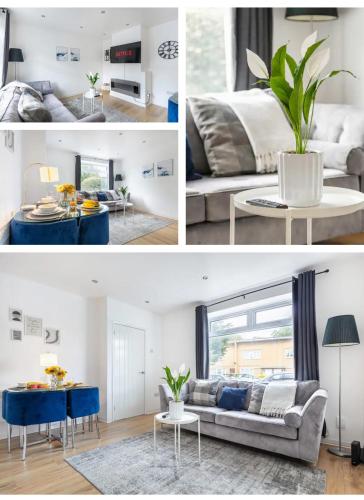 a collage of photos of a bedroom and a living room at City Gem - 2 Bed House, 6 mins from Liverpool Street, Shops & Restaurants in London