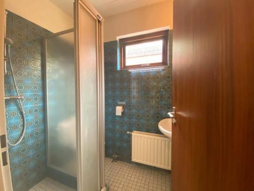 a bathroom with a shower and a sink at Hello Zeeland - Vakantiehuis Het Heem 39 in Breskens