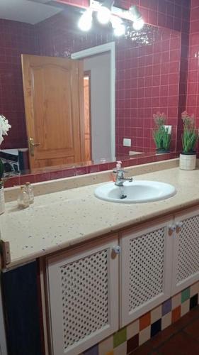 a bathroom counter with a sink and a mirror at famarabeach2 in Famara