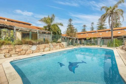 a swimming pool with dolphins in the water at 23 Cottesloe Steps to beach - sleeps 3 NO WIFI in Perth