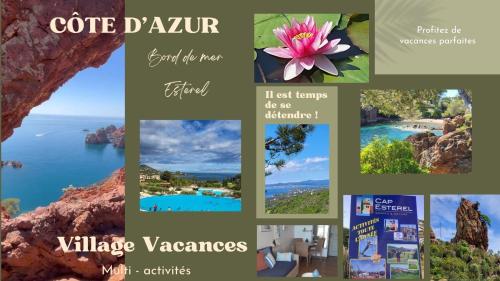 un collage de photos de divers endroits et fleurs dans l'établissement Brin d'azur, à Saint-Raphaël