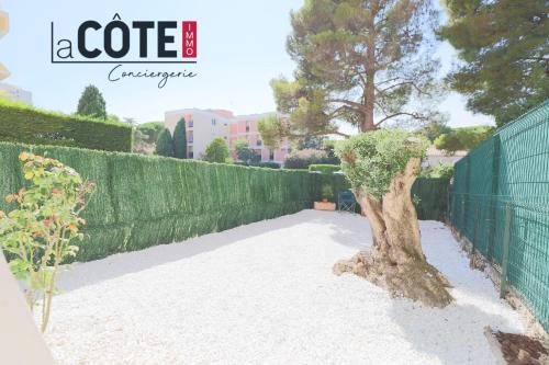 un arbre dans le sable à côté d'une clôture dans l'établissement le mas, à La Pastissière