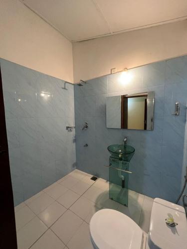 a bathroom with a toilet and a sink and a mirror at Secret Escape Nilaveli Ayurveda Hotel & Spa in Nilaveli
