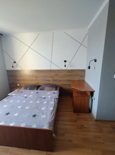 Una habitación con una cama y un escritorio. en Daily rent Apartments 8, en Ivano-Frankivsk