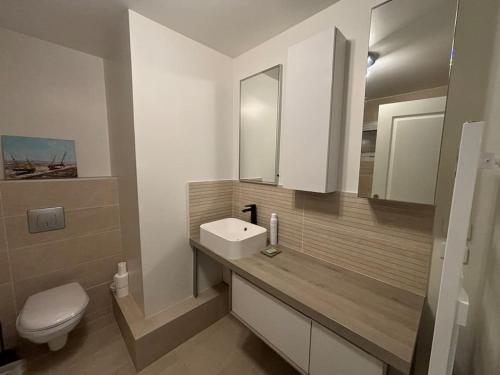 une salle de bain avec un lavabo et des toilettes dans l'établissement Carré D'OR Dahlia 7 Pers avec Parking, à Le Touquet-Paris-Plage