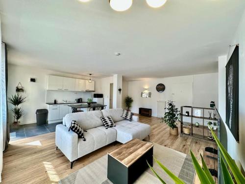 Il comprend un grand salon avec un canapé et une cuisine. dans l'établissement L'Urban chic, à Annemasse