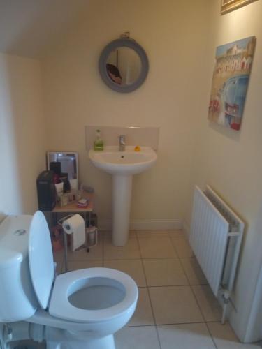 a bathroom with a toilet and a sink at Wild Atlantic View Inishowen in Greencastle