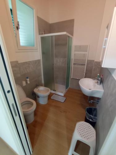 a bathroom with a shower and a toilet and a sink at Da Zia Vecchia in Cervia