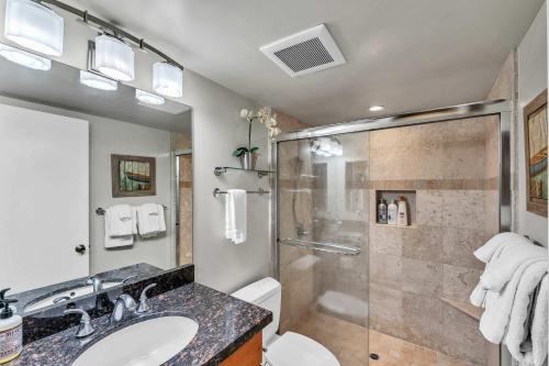 a bathroom with a shower and a sink and a toilet at Carnelian Bay 2BR + Loft Near Beach & Trails in Carnelian Bay