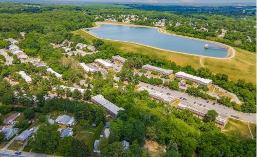 an aerial view of a park next to a lake at Pine Brook 1019 I Modern 15br Apartment ! Pool in Newark