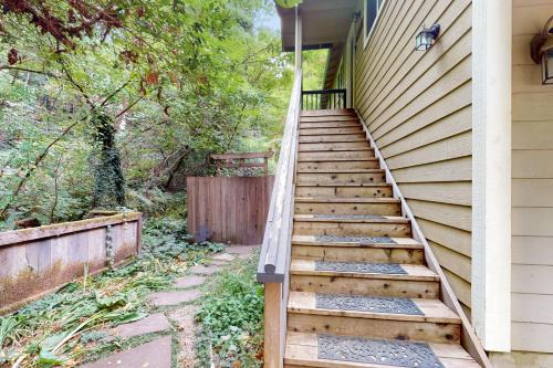 a wooden staircase leading up to a house at Summerhouse in Monte Rio