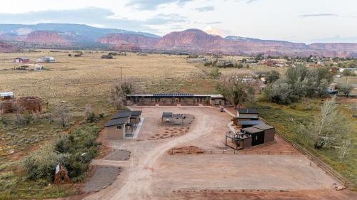 an aerial view of a building in the desert at Casitas at Capitol Reef in Torrey