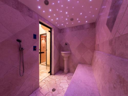 a bathroom with a toilet and a shower stall at Hotel Le Pozze Di Lecchi in Gaiole in Chianti